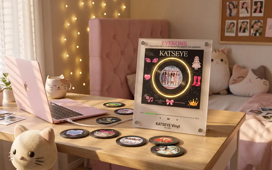 El tocadiscos junto al portátil con los discos en el escritorio