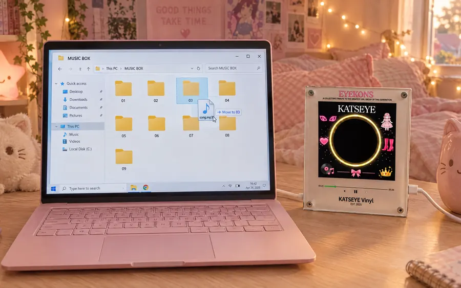Las carpetas del tocadiscos en la pantalla del portátil